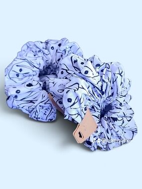 Kids Blue Patterned Hair Scrunchies with Leather Tag